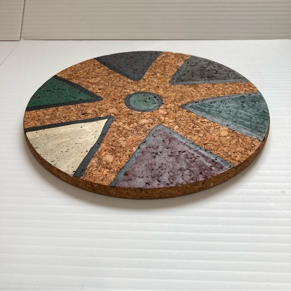 Cork Trivet Boho Bohemian Chic Hand Painted Round 7.5 inch Diameter - Picture 2 of 4